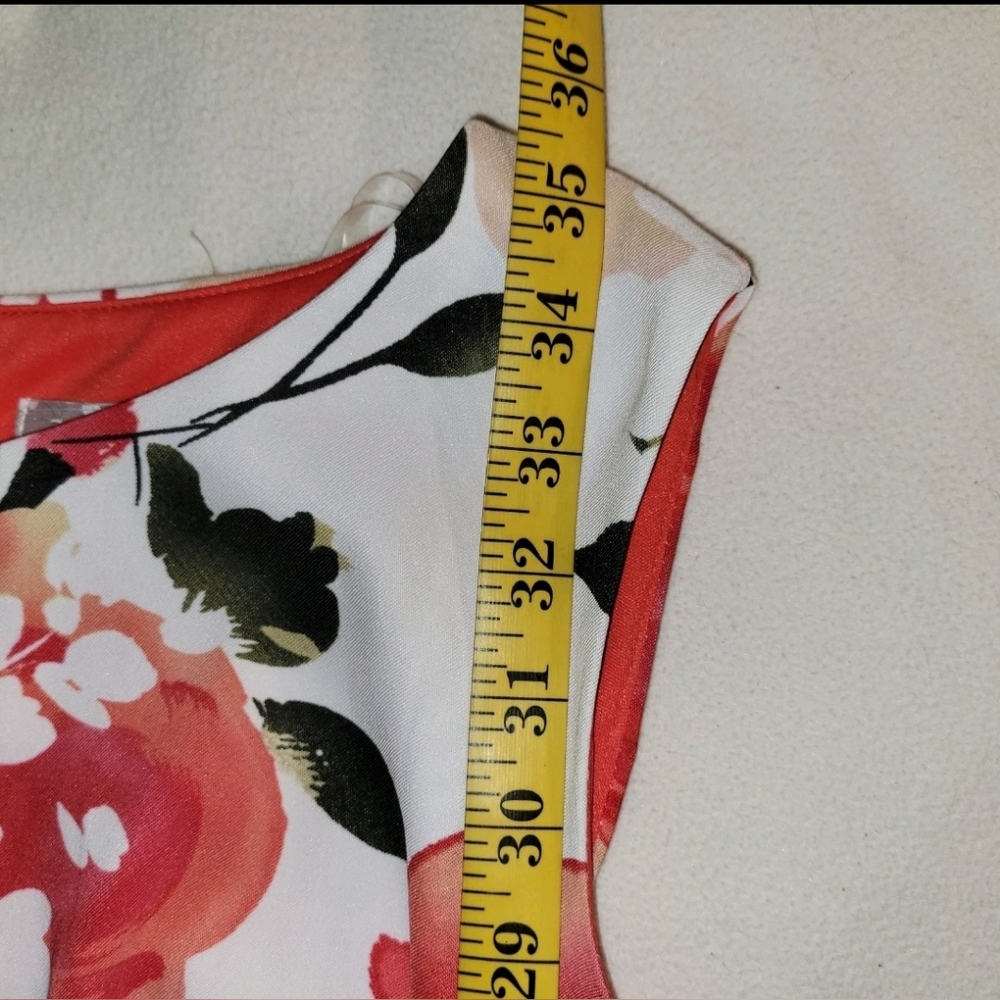 Dressbarn Sleeveless Tiered White Orange Knee Length Sz 14 Petite Women's - Picture 7 of 8